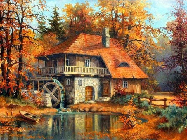 Amazello decoration 1936 / Square Drill 30x20cm 5D Diamond Painting Wheelhouse in the Fall Mini Collection