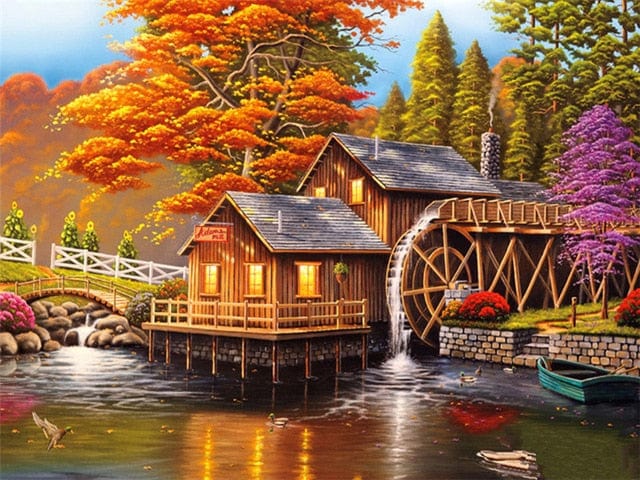 Amazello decoration 1937 / Square Drill 30x20cm 5D Diamond Painting Wheelhouse in the Fall Mini Collection