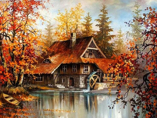 Amazello decoration 1939 / Square Drill 30x20cm 5D Diamond Painting Wheelhouse in the Fall Mini Collection