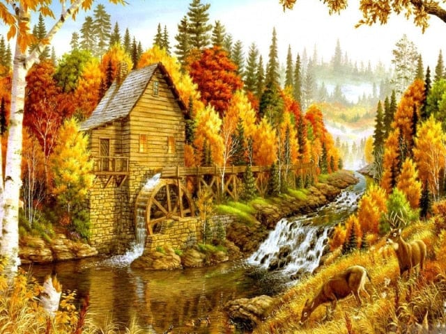 Amazello decoration 1940 / Square Drill 30x20cm 5D Diamond Painting Wheelhouse in the Fall Mini Collection