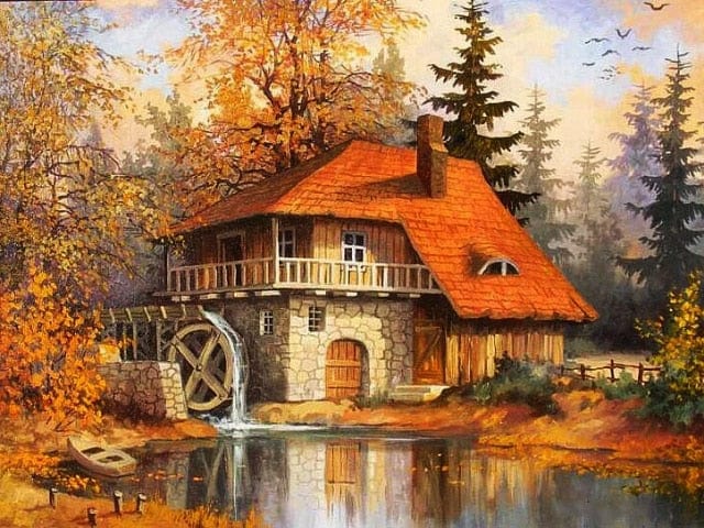 Amazello decoration 1941 / Square Drill 30x20cm 5D Diamond Painting Wheelhouse in the Fall Mini Collection