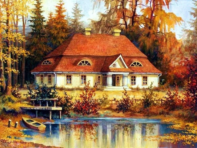 Amazello decoration 1942 / Square Drill 30x20cm 5D Diamond Painting Wheelhouse in the Fall Mini Collection