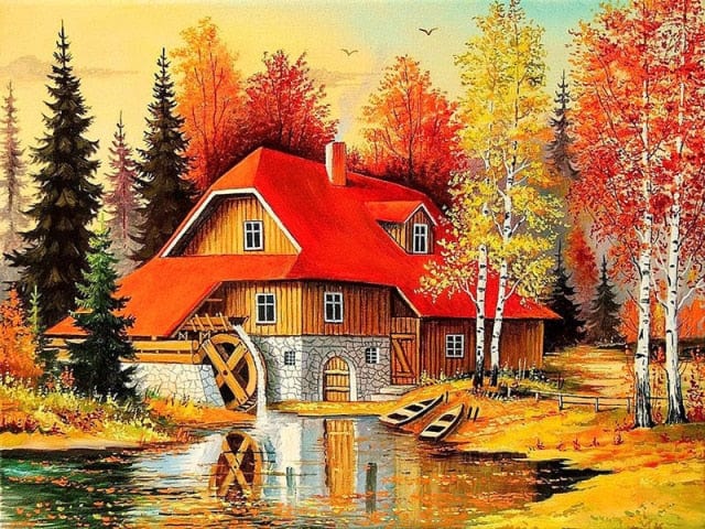 Amazello decoration 1943 / Square Drill 30x20cm 5D Diamond Painting Wheelhouse in the Fall Mini Collection