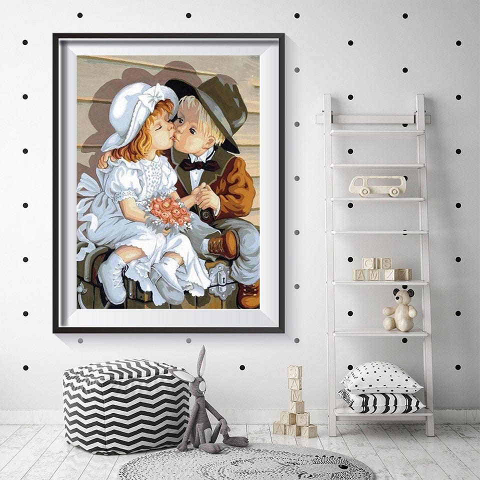 Amazello decoration 5D Diamond Painting Little Boy and Girl Couple