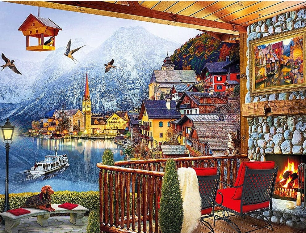 Amazello decoration 5D Diamond Painting Mountain House with a View