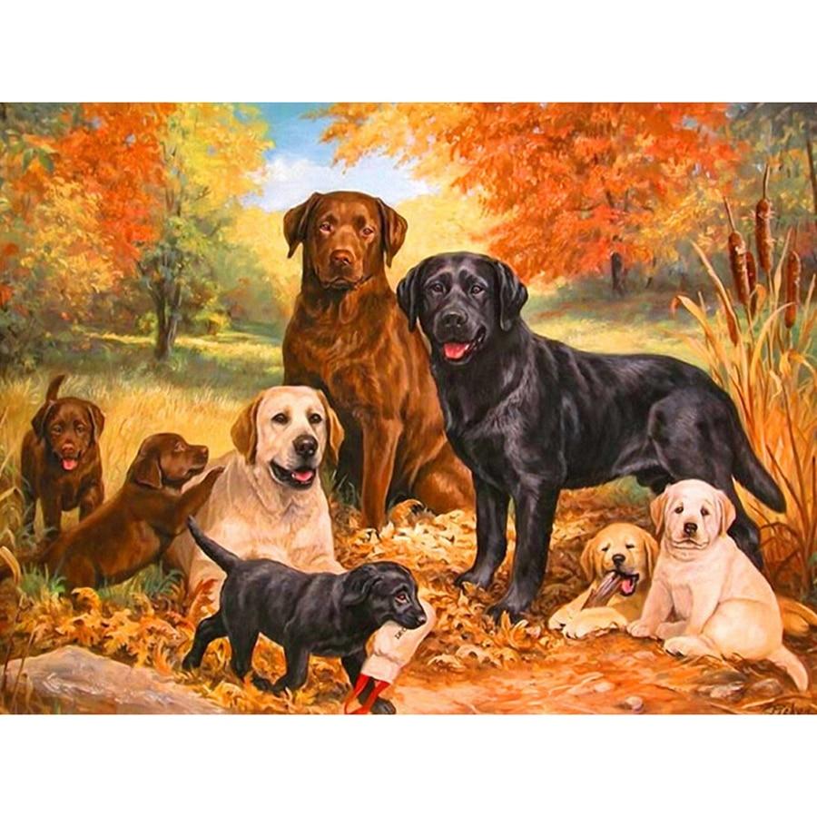 Amazello home decor 5D Diamond Painting Labrador Family