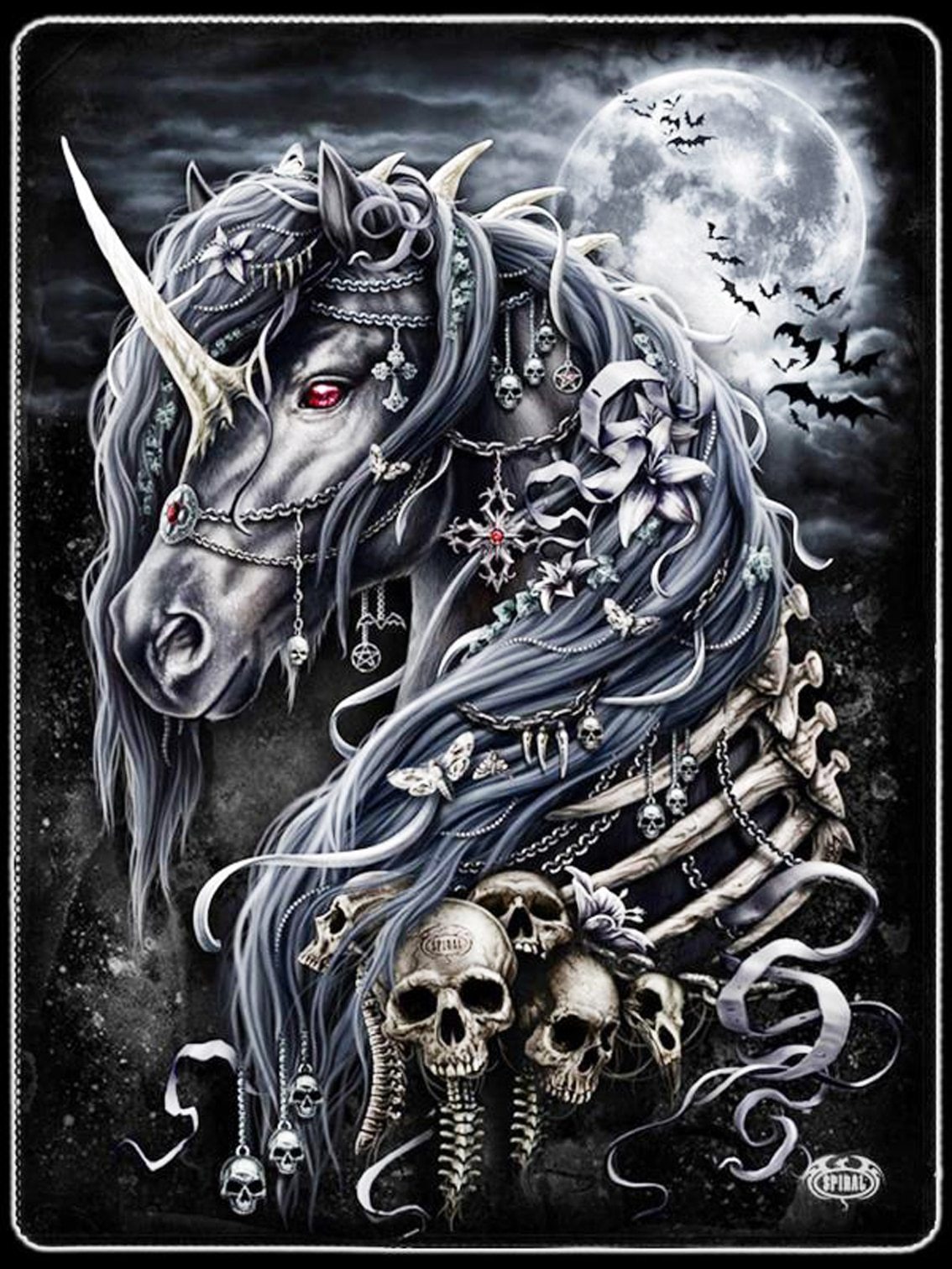 Amazello home decor 5D Diamond Painting Dark Horse Skull