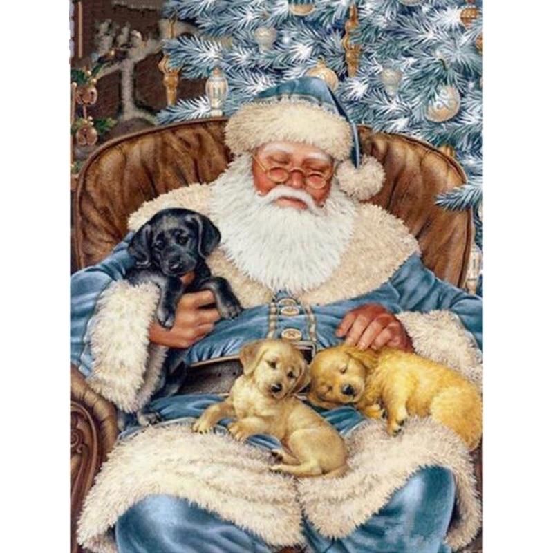 Amazello home decor 5D Diamond Painting Santa Claus and Puppy