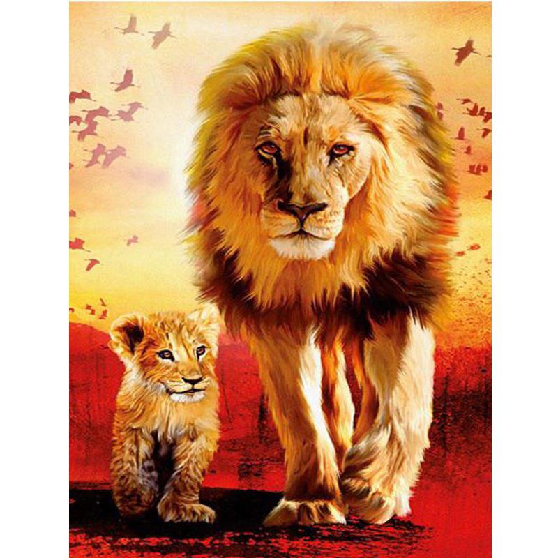 Amazello home decor 5D Diamond Painting Father and Son Lion