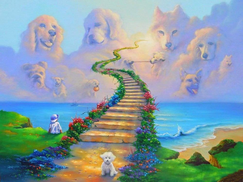 Amazello home decor 5D Diamond Painting Dogs in Heaven