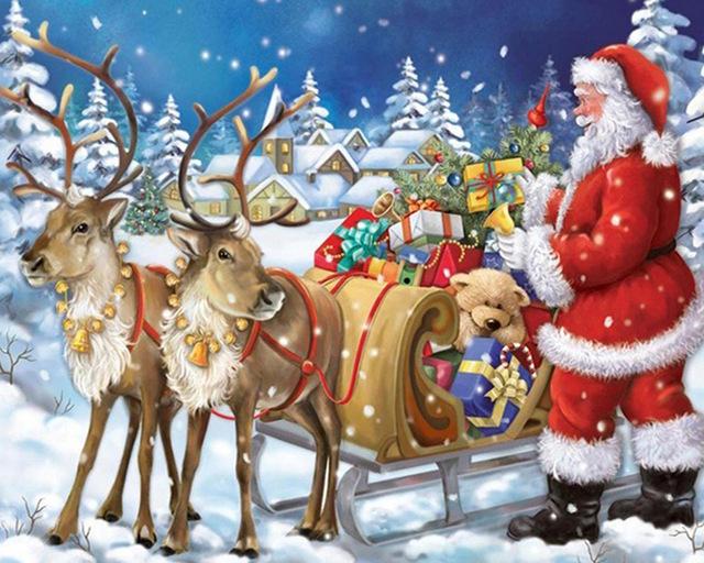 Amazello home decor A / 20X25 cm 5D Diamond Painting Santa Claus and the Reindeer