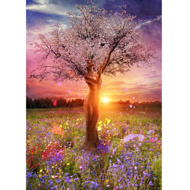 Amazello home decor 5D Diamond Painting  Woman in Tree as Nature