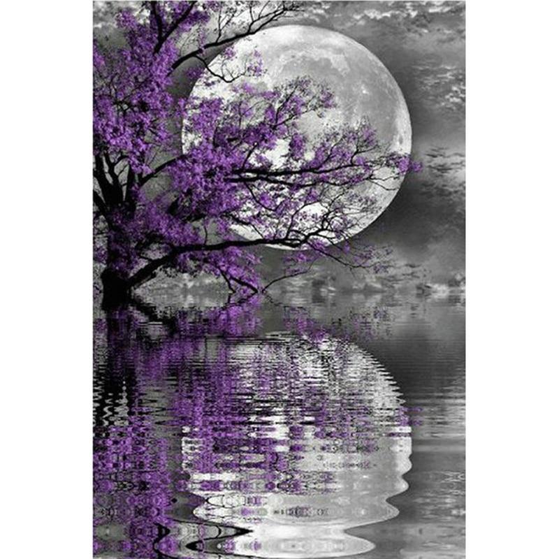 Amazello home decor 5D Diamond Painting Waterside Moon Reflection