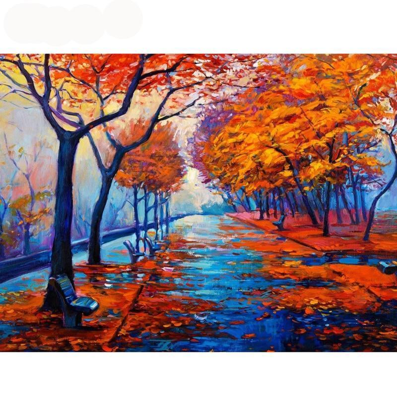 Amazello home decor 5D Diamond Painting Fall Season at the Park