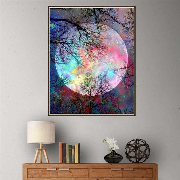 Amazello home decor 5D Diamond Painting Colorful Mysterious Full Moon