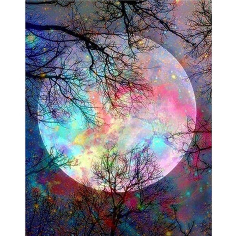 Amazello home decor 5D Diamond Painting Colorful Mysterious Full Moon