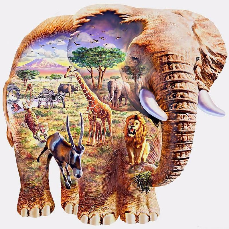 Amazello home decor 5D Diamond Painting Elephant and Lion and Leopard