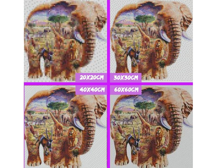 Amazello home decor 5D Diamond Painting Elephant and Lion and Leopard