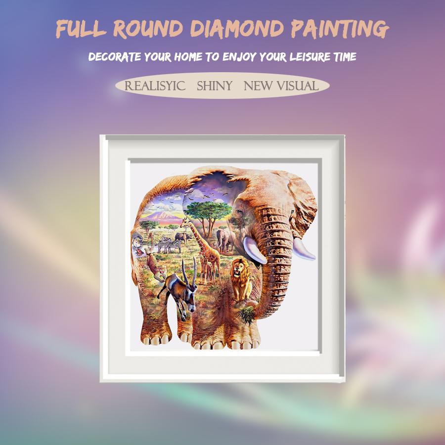 Amazello home decor 5D Diamond Painting Elephant and Lion and Leopard