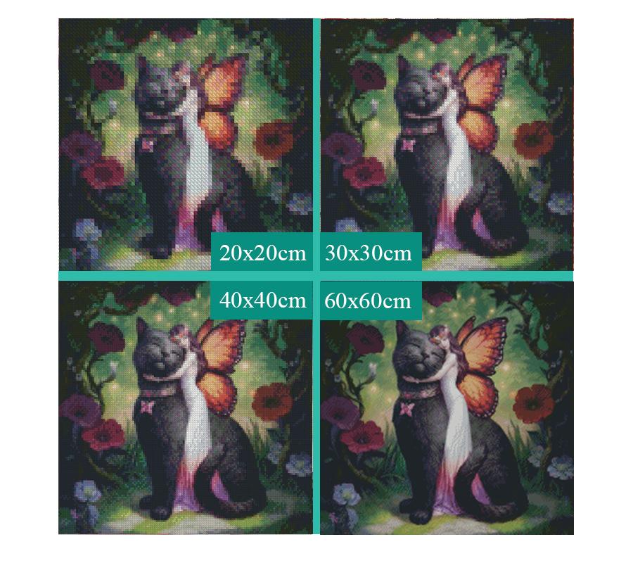 Amazello home decor 5D Diamond Painting Flower Fairy and Cat