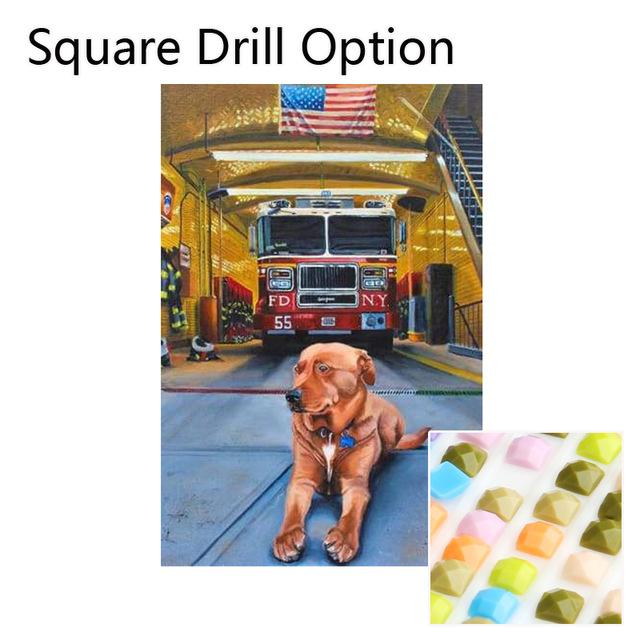 Amazello home decor Square Drill / 20X30 cm 5D Diamond Painting American Fire Truck & Station Dog