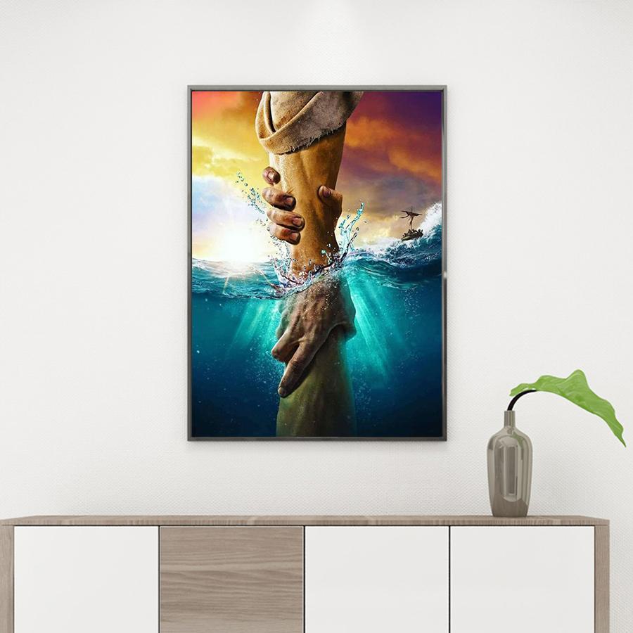 Amazello home decor 5D Diamond Painting Hands and Sea