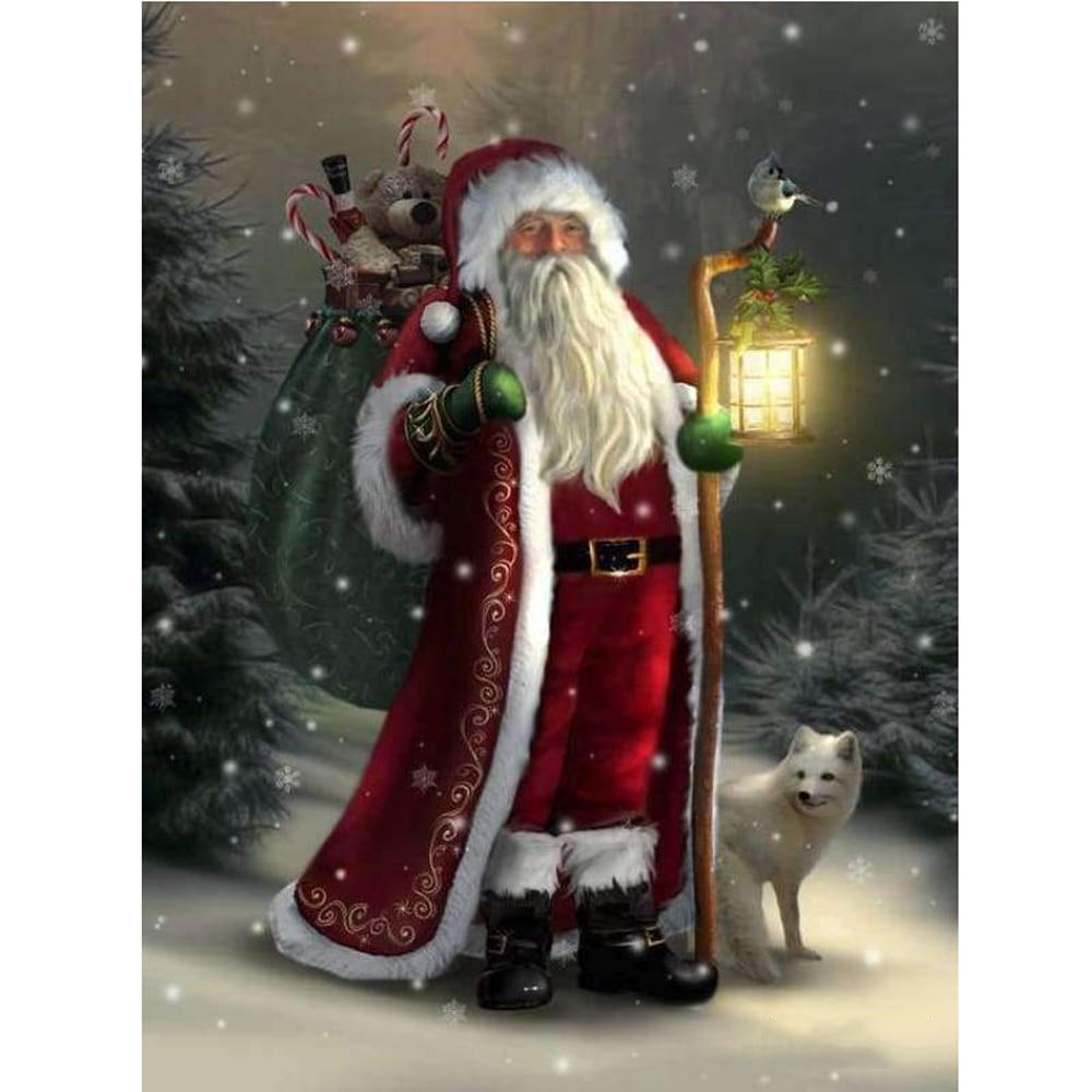 5D Diamond Painting Santa with White Fox