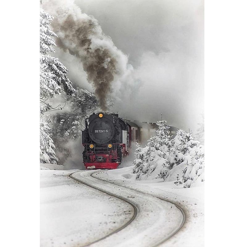 Amazello home decor 5D Diamond Painting Winter Train