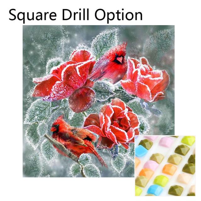 Amazello home decor Square Drill / 20X20 cm 5D Diamond Painting Frozen Red Roses & Cardinals