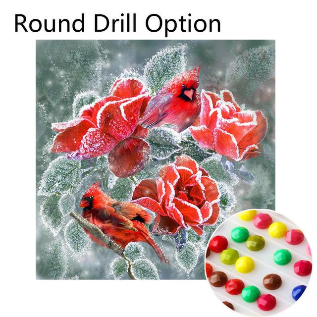 Amazello home decor Round Drill / 20X20 cm 5D Diamond Painting Frozen Red Roses & Cardinals