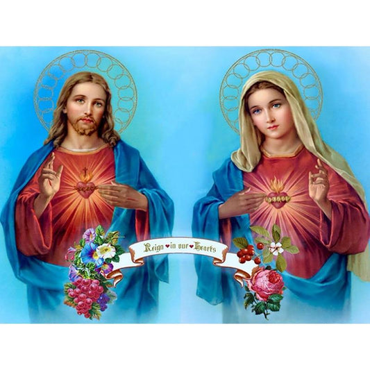 Amazello home decor 5D Diamond Painting Sacred Heart of Jesus and Immaculate Heart of Mary