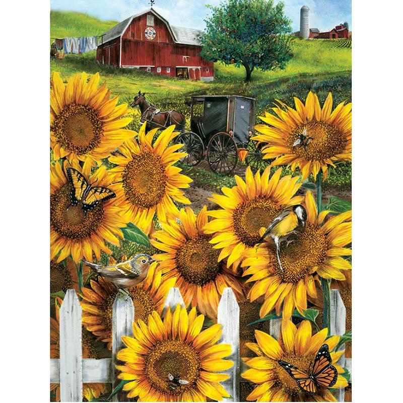 Amazello home decor 5D Diamond Painting Sunflowers in Amish Country