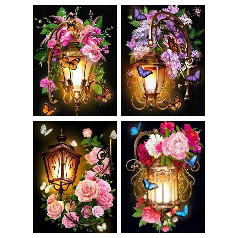 Amazello home decor 5D Diamond Painting Retro Flower Light