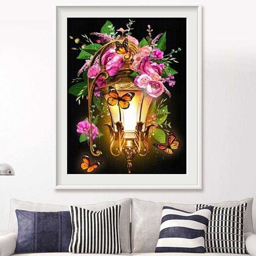 Amazello home decor 5D Diamond Painting Retro Flower Light