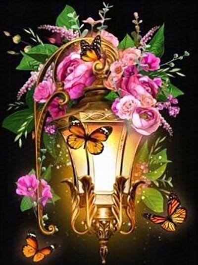 Amazello home decor A / 20x20cm 5D Diamond Painting Retro Flower Light