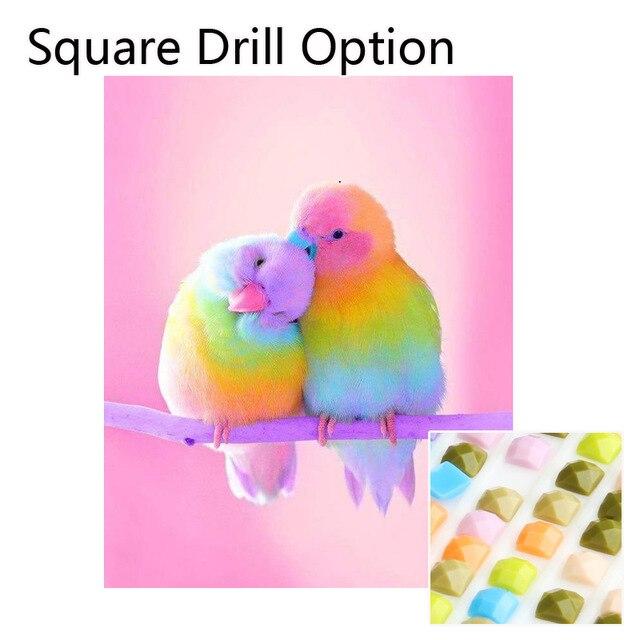 Amazello home decor Square Drill / 20X25 cm 5D Diamond Painting Rainbow Love Birds