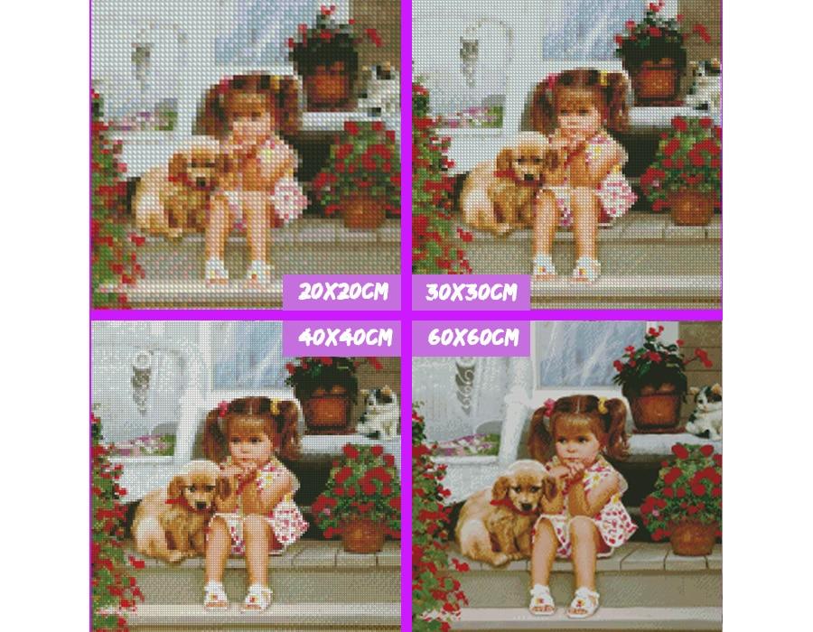 Amazello home decor 5D Diamond Painting Little Girl and the Puppy