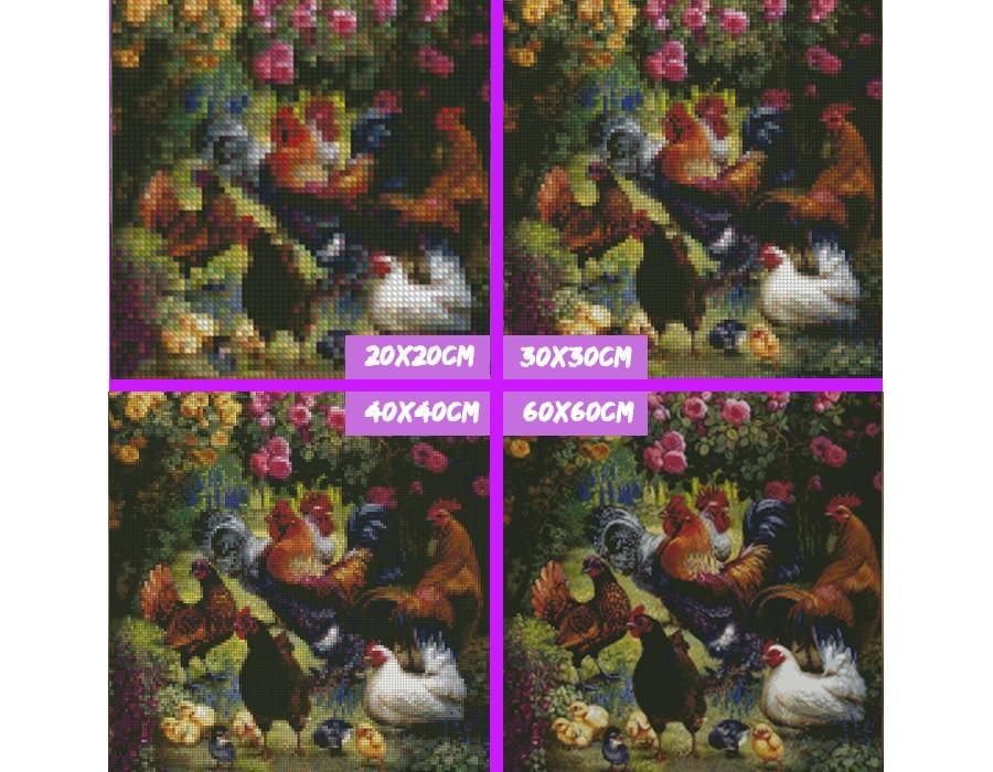 Amazello home decor 5D Diamond Paintings a Roosters, Hens, and Chicks