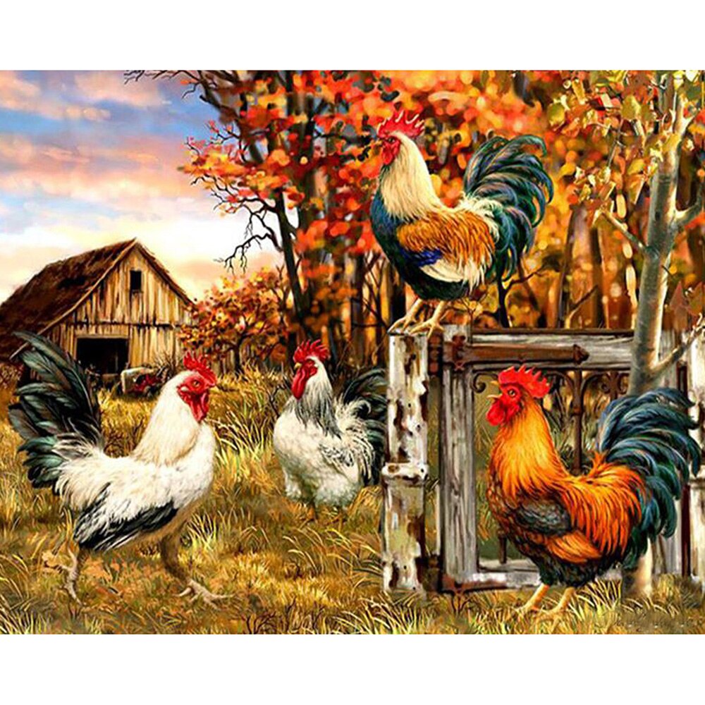 Diamond Painting Farmer Roosters